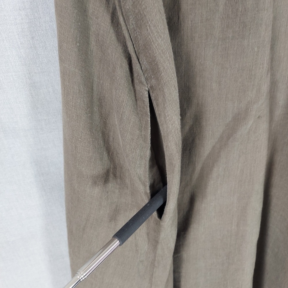 FLAX Linen Dress S Olive Green Sleeveless Pockets Lagenlook Minimalist Midi - Picture 4 of 10